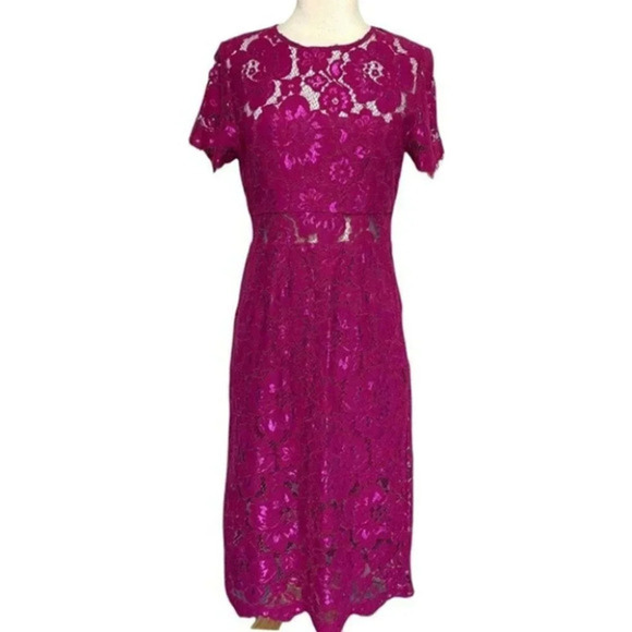 NSR size S dress elegant pink lace short sleeve midi feminine mesh - Picture 1 of 6